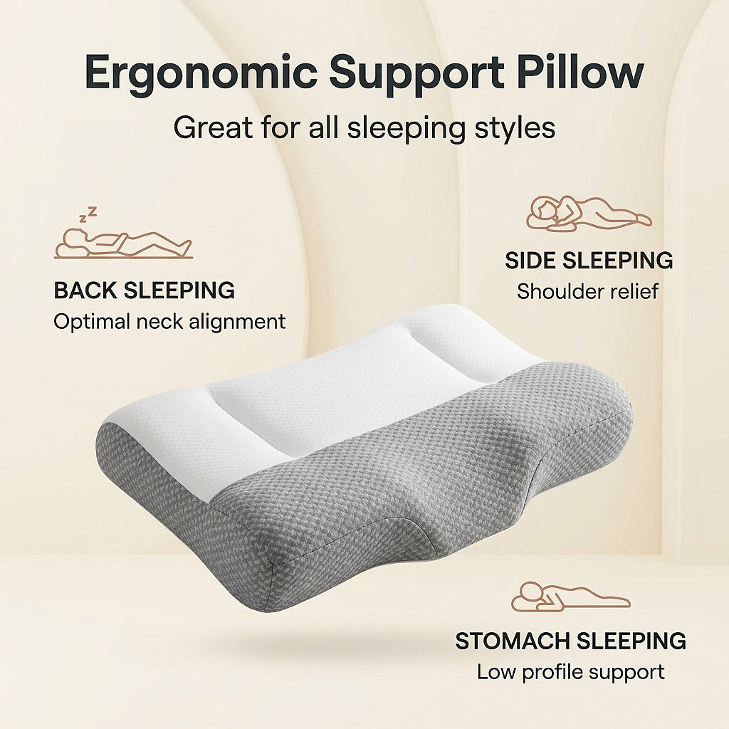 Ergonomic Contoured Neck Support Bed Pillow