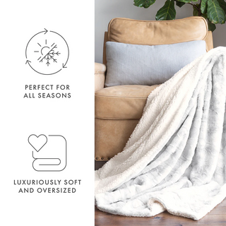 Large Reversible Faux Fur Blanket with Warm Sherpa Lining