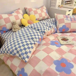 Checkered Bedding Set – Classic Duvet Pillowcase & Bedsheet