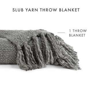 Basketweave Knit Throw Blanket with Fringed Edges