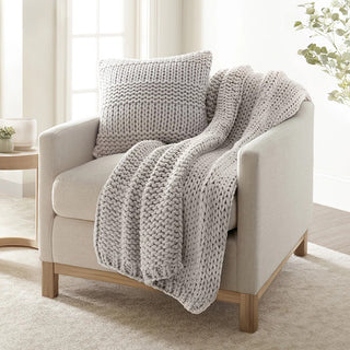 Chunky Knit Home Bundle with Soft Throw Blanket & Decorative Pillow
