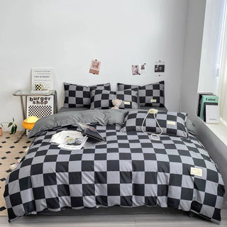 Geometric Grid Bedding Set with Soft Easy-Care Fabric
