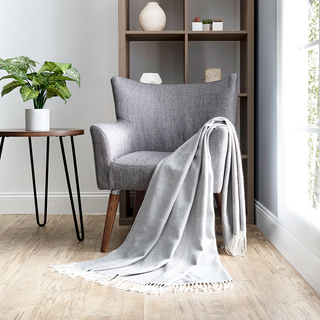 Classic Herringbone Throw Blanket with Fringed Edges