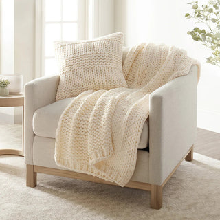 Chunky Knit Home Bundle with Soft Throw Blanket & Decorative Pillow