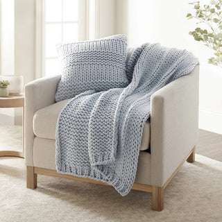 Chunky Knit Home Bundle with Soft Throw Blanket & Decorative Pillow
