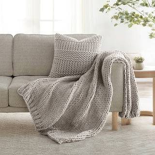Chunky Knit Home Bundle with Soft Throw Blanket & Decorative Pillow