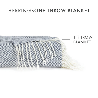 Classic Herringbone Throw Blanket with Fringed Edges