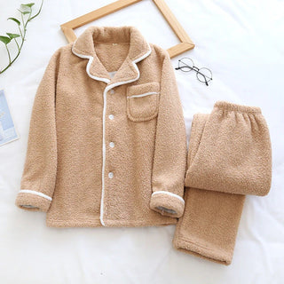 Women's Fleece Pajama Set - Collared Button Top & Elastic Waist Pants