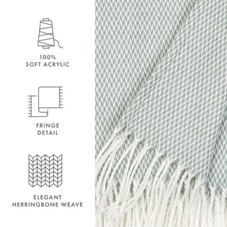Classic Herringbone Throw Blanket with Fringed Edges