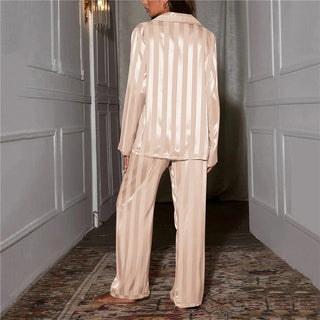 Women's Satin Pajama Set with Soft Silky Long-Sleeve & Elastic Waist