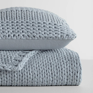 Chunky Knit Home Bundle with Soft Throw Blanket & Decorative Pillow