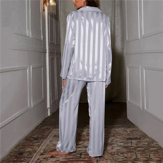 Women's Satin Pajama Set with Soft Silky Long-Sleeve & Elastic Waist