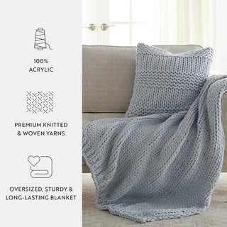 Chunky Knit Home Bundle with Soft Throw Blanket & Decorative Pillow