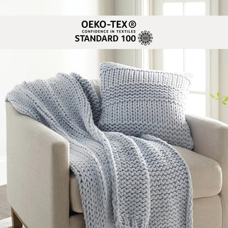 Chunky Knit Home Bundle with Soft Throw Blanket & Decorative Pillow