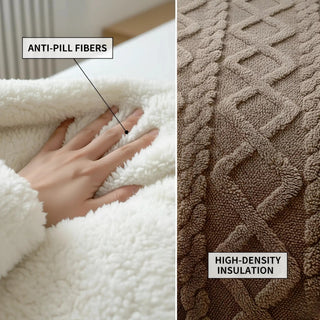 Sherpa Fleece Throw Blanket – Cable Knit with Dual-Sided Softness