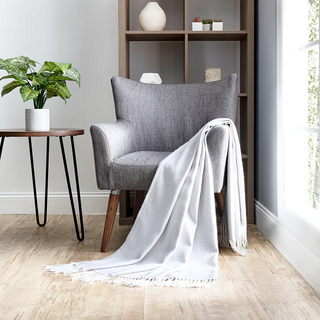 Classic Herringbone Throw Blanket with Fringed Edges