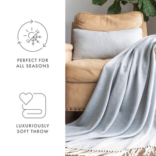 Classic Herringbone Throw Blanket with Fringed Edges