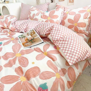 Reversible Floral Duvet Set with Soft Gingham Pattern